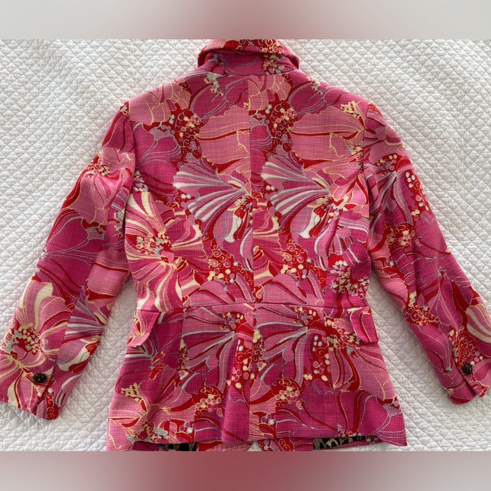 Vintage Dolce & Gabbana Pink Hibiscus Floral Blazer Cotton Linen IT 40 US 4 - Picture 11 of 15